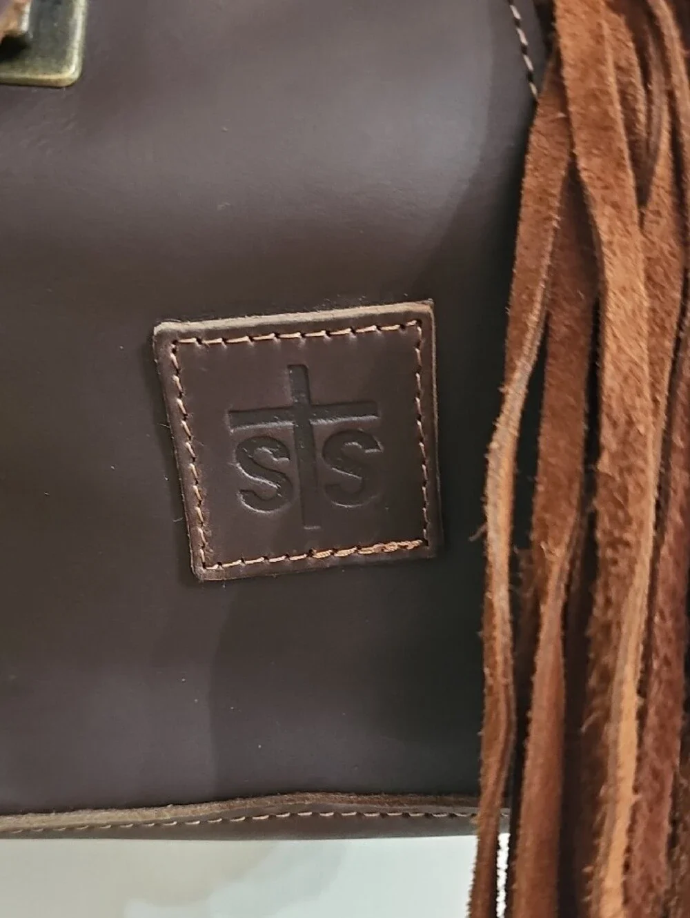STS Ranch Leather Fringe Backpack - Brown Floral Accent